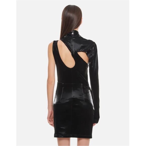 ROTATE BIRGER CHRISTENSEN Fallem Cutout Vinyl Mini Dress Women’s Size 6 Black - Picture 2 of 10